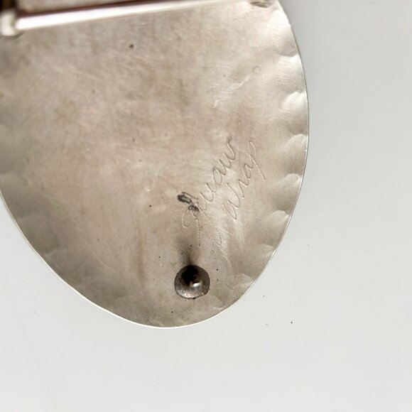 Squaw Wrap Signed Belt Buckle Turquoise, Coral, Horse and Lucky Horseshoe - Picture 3 of 7